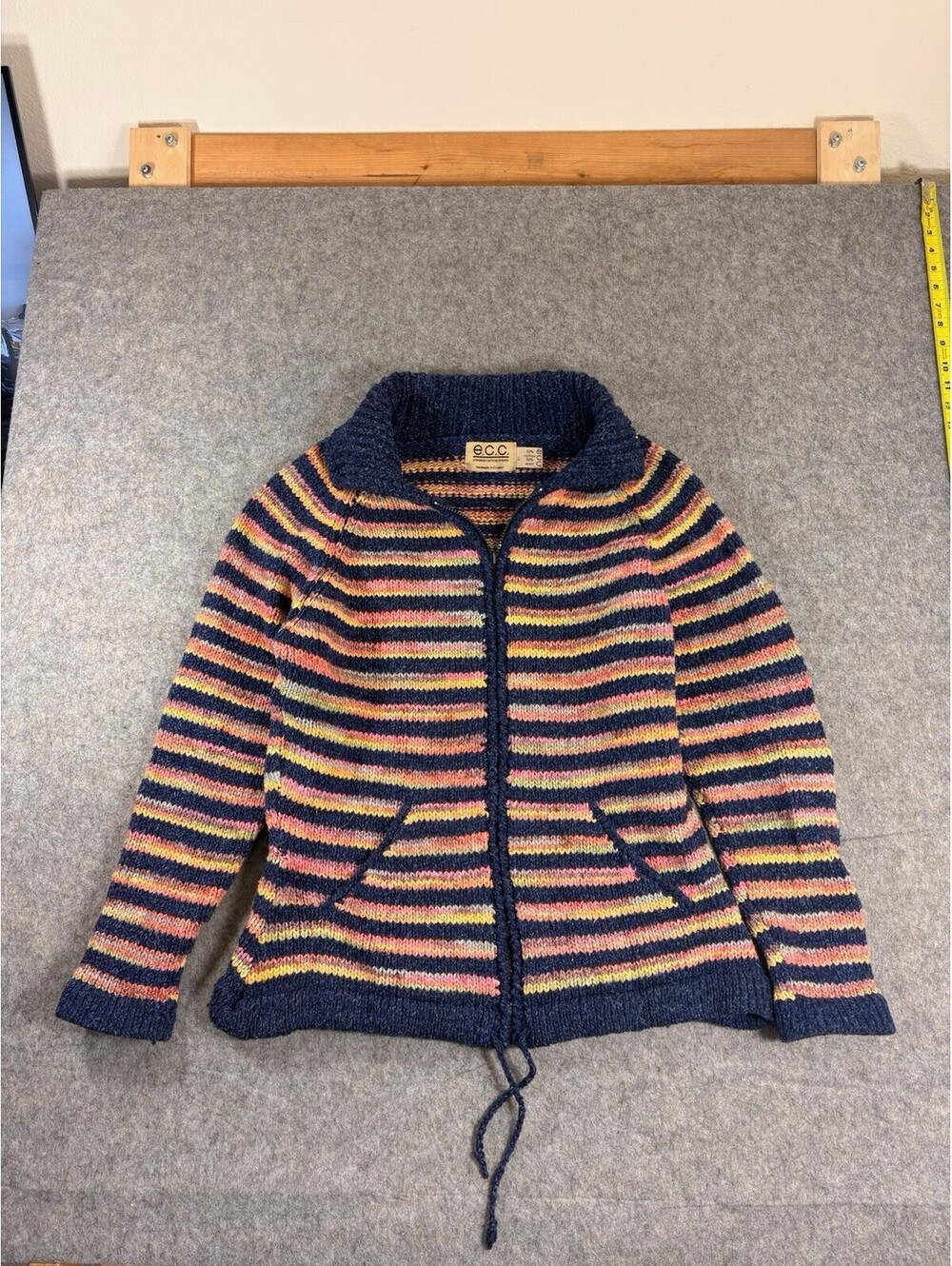 ECC Ecuadorian Clothing Company Wool Hood Full Zip Sweater Textured Large